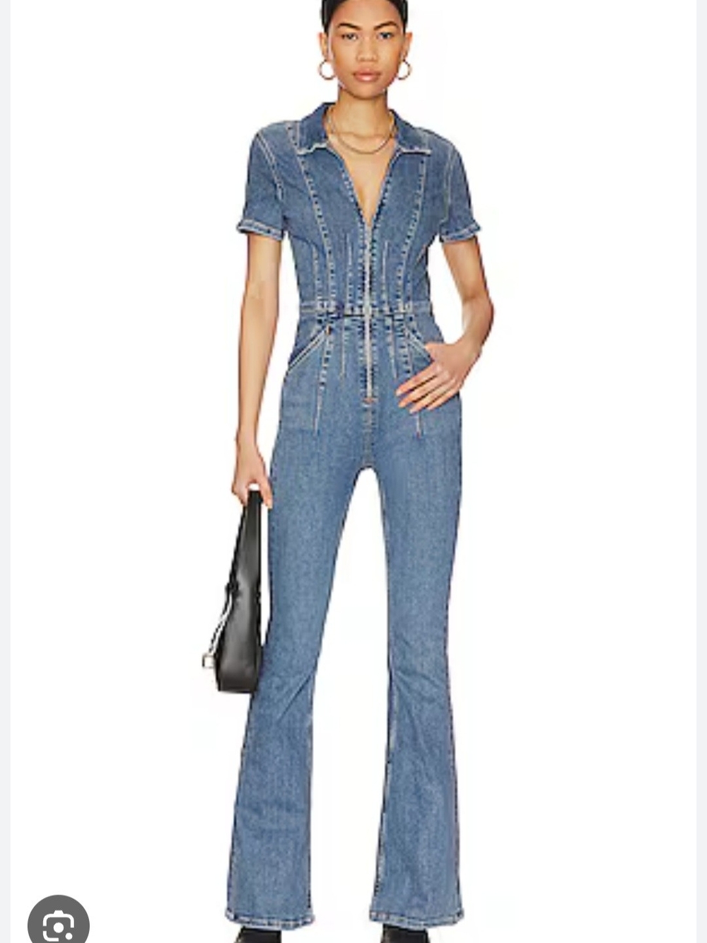 FREE PEOPLE Jayde Denim Flared Jumpsuit In Sunburst Blue XS